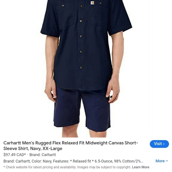 NWT🔥Carhartt Rigby Relaxed Fit XXL Button-down SS Men's Shirt in NAVY - Picture 5 of 8